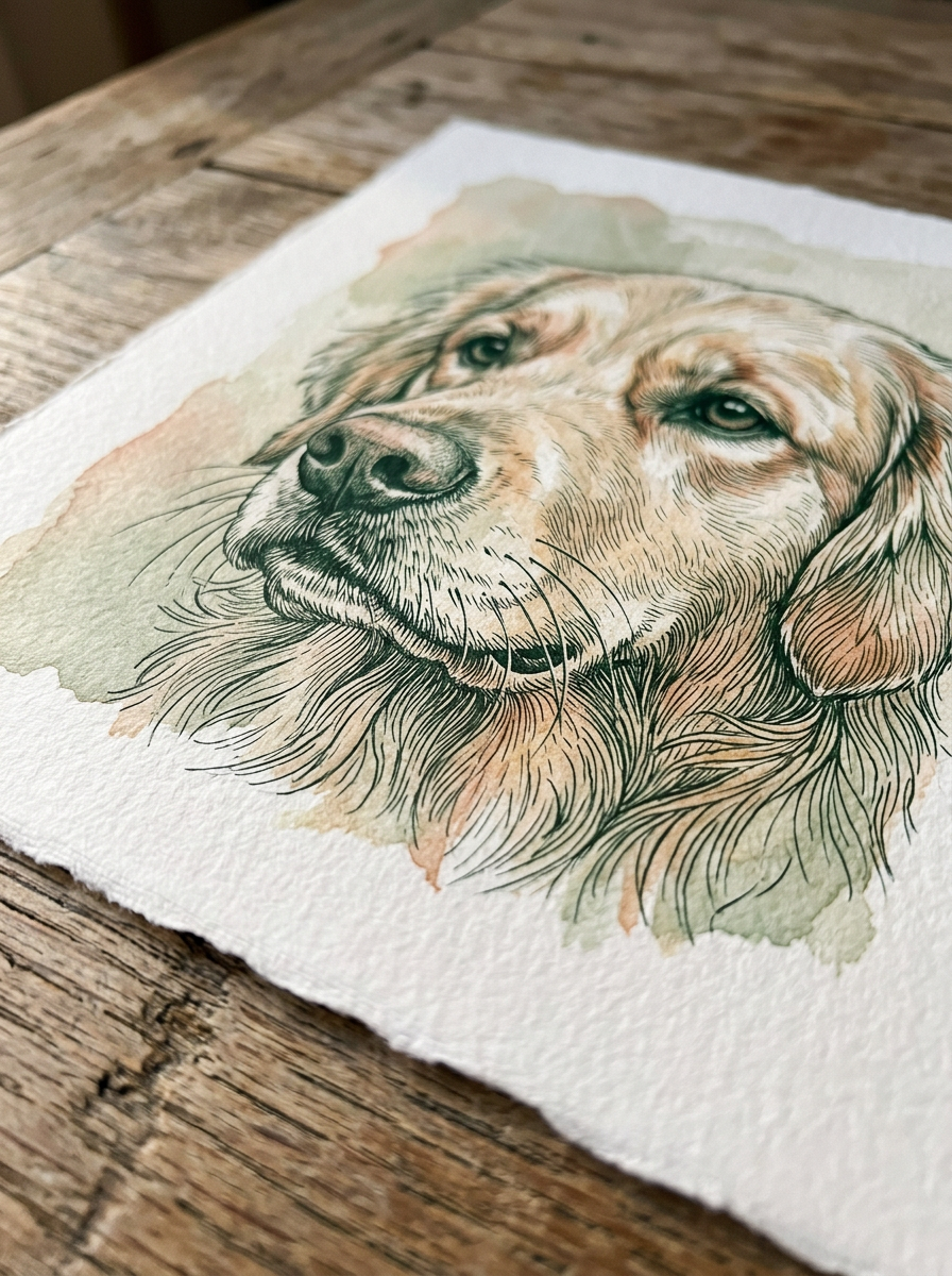 Nahaufnahme des Papiers und der feinen Linien des Portraits